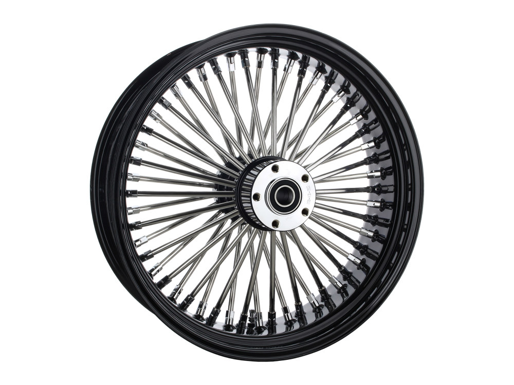 DNA Specialty 18in. x 5.5in. Mammoth Fat Spoke Rear Wheel – Gloss Black & Chrome. Fits Touring 2009up with ABS & Cush Drive.
