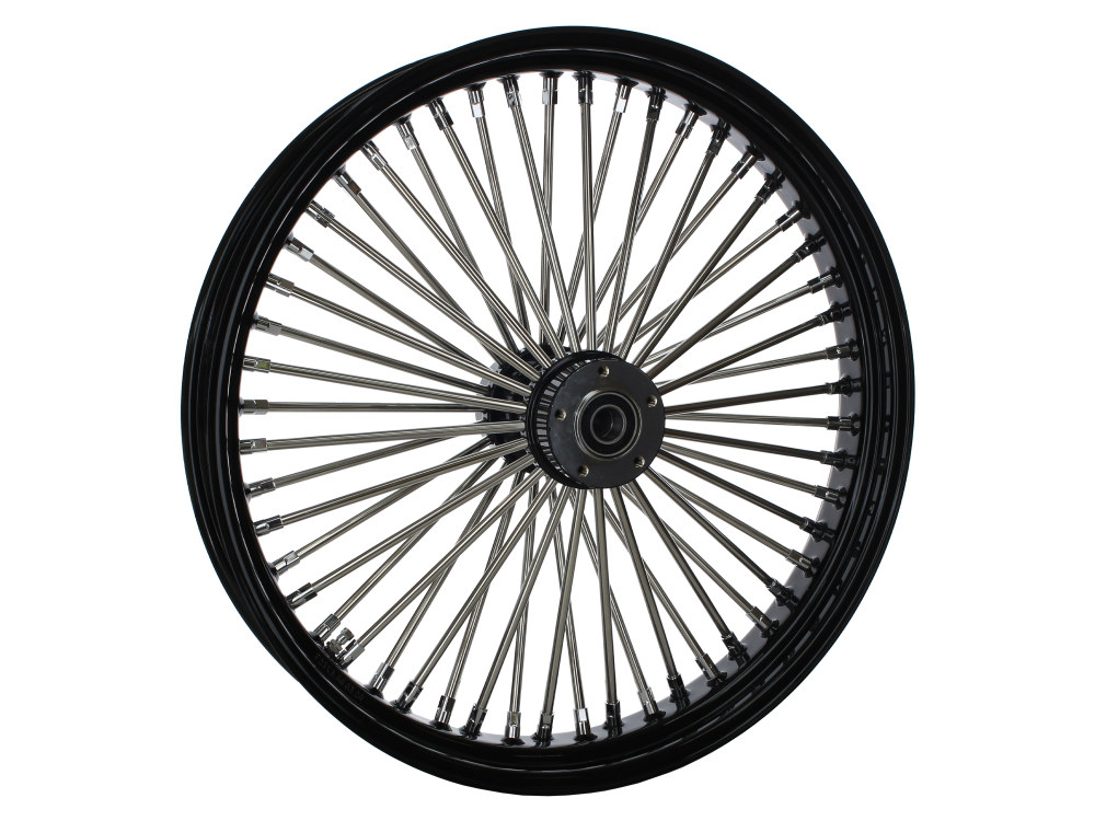 DNA Specialty 23in. x 3.5in. Mammoth Fat Spoke Front Wheel – Gloss Black & Chrome. Fits FX Softail 2011-2015.
