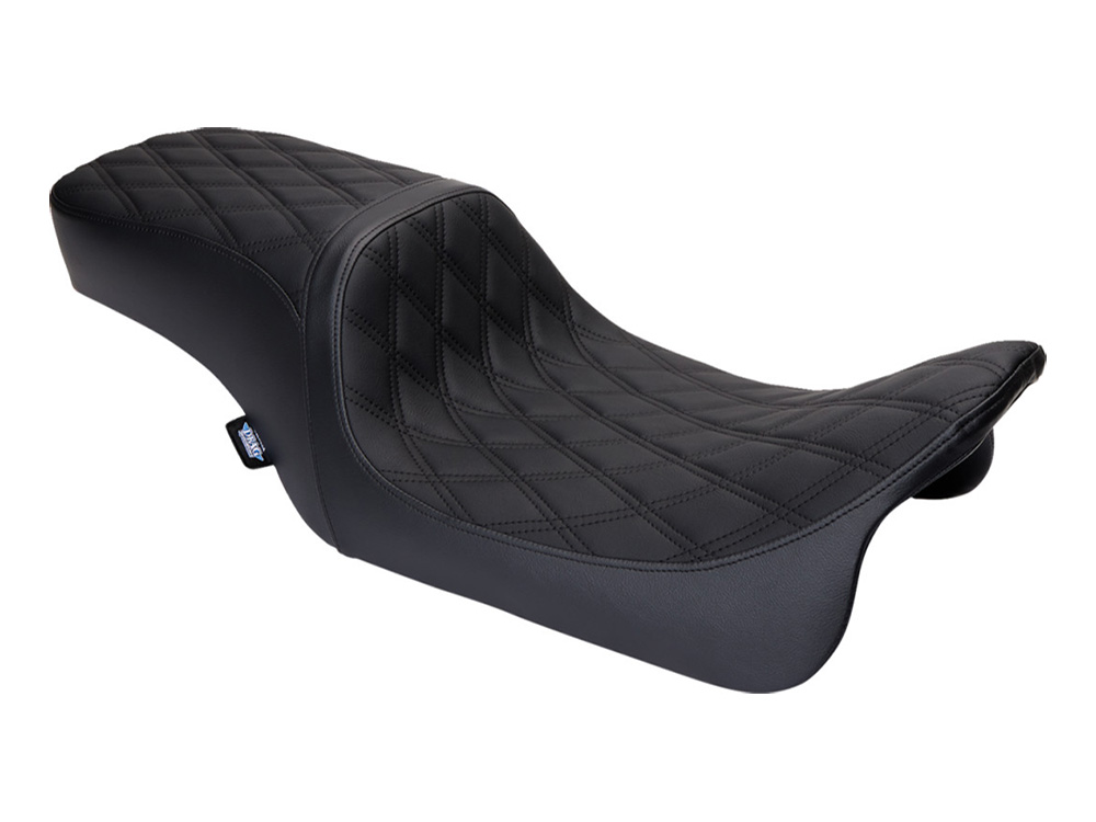 Drag Specialties Performance Predator 2up Dual Seat with Black Double Diamond Lattice Stitch. Fits Most Touring 2008-2024