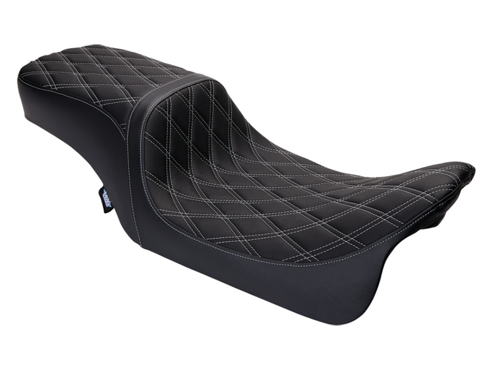 Drag Specialties Performance Predator 2up Dual Seat with Silver Double Diamond Lattice Stitch. Fits Most Touring 2008-2024