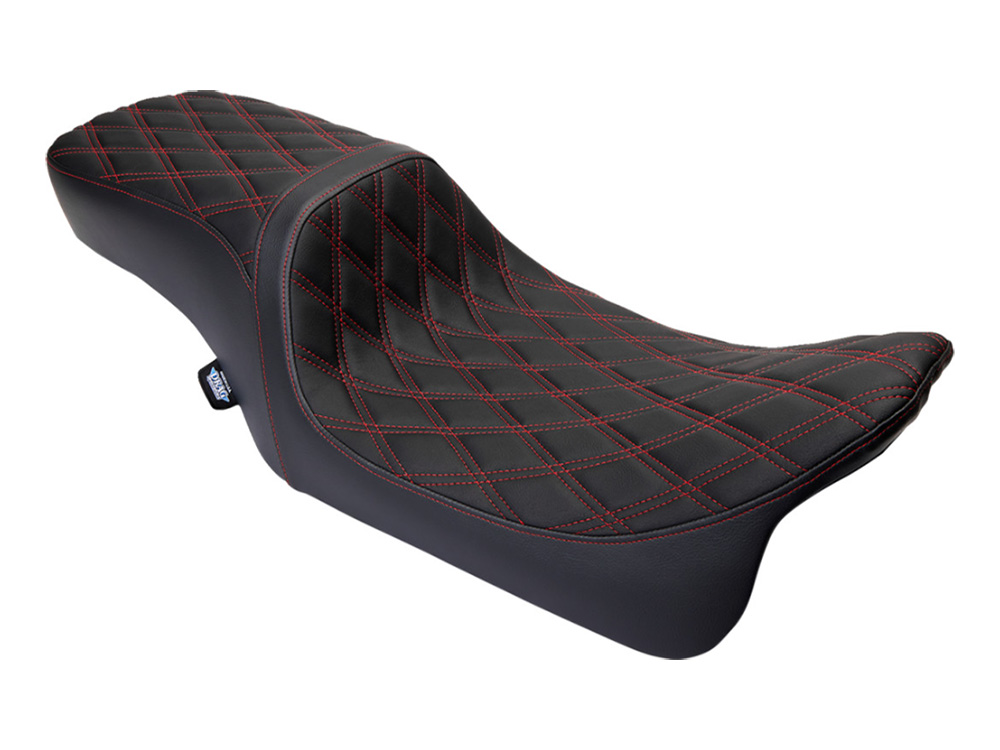 Drag Specialties Performance Predator 2up Dual Seat with Red Double Diamond Lattice Stitch. Fits Most Touring 2008-2024