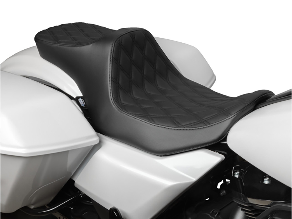 Drag Specialties Predator 3, 2up Dual Seat with Black Double Diamond Lattice Stitch. Fits CVO Touring 2023up, Street Glide & Road Glide 2024up, Touring 2025up
