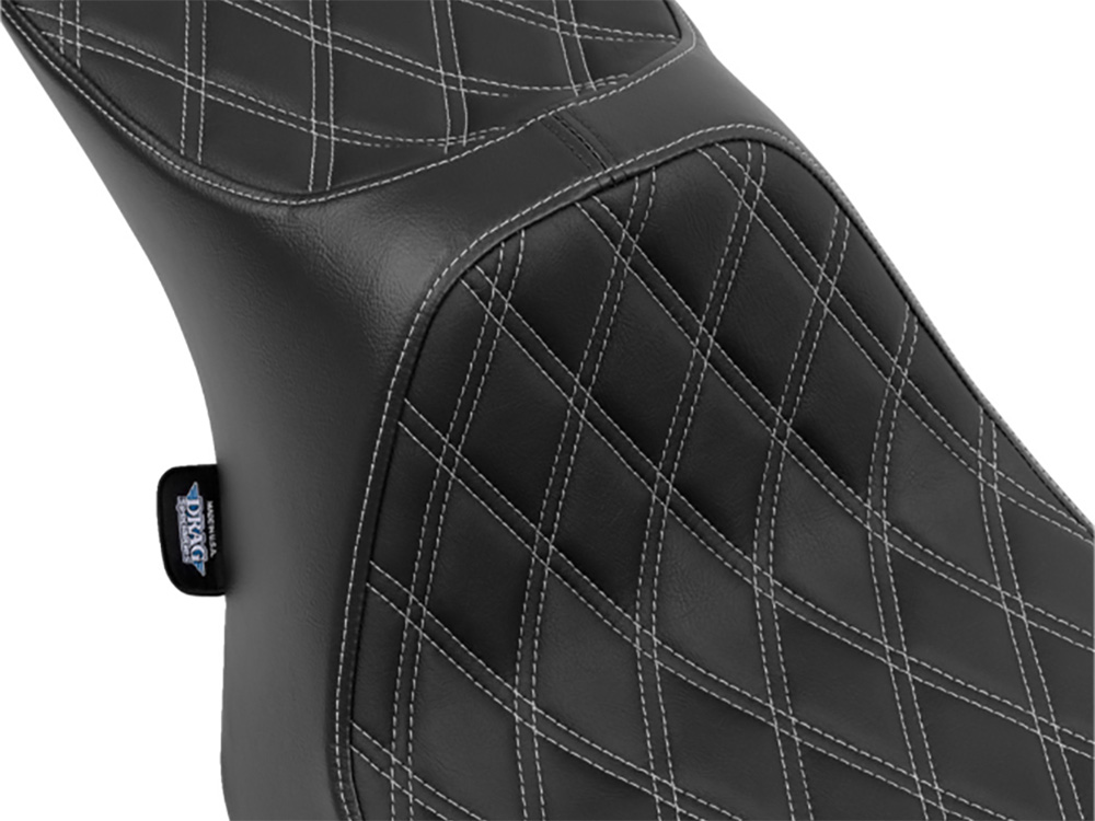 Drag Specialties Predator 3, 2up Dual Seat with Silver Double Diamond Lattice Stitch. Fits CVO Touring 2023up, Street Glide & Road Glide 2024up, Touring 2025up