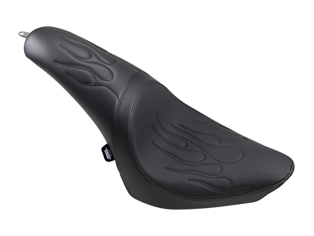 Drag Specialties Predator Dual Seat – Flame Solar Leather Black. Fits Softail 2000-2017 with 130 or 150 OEM Rear Tyre