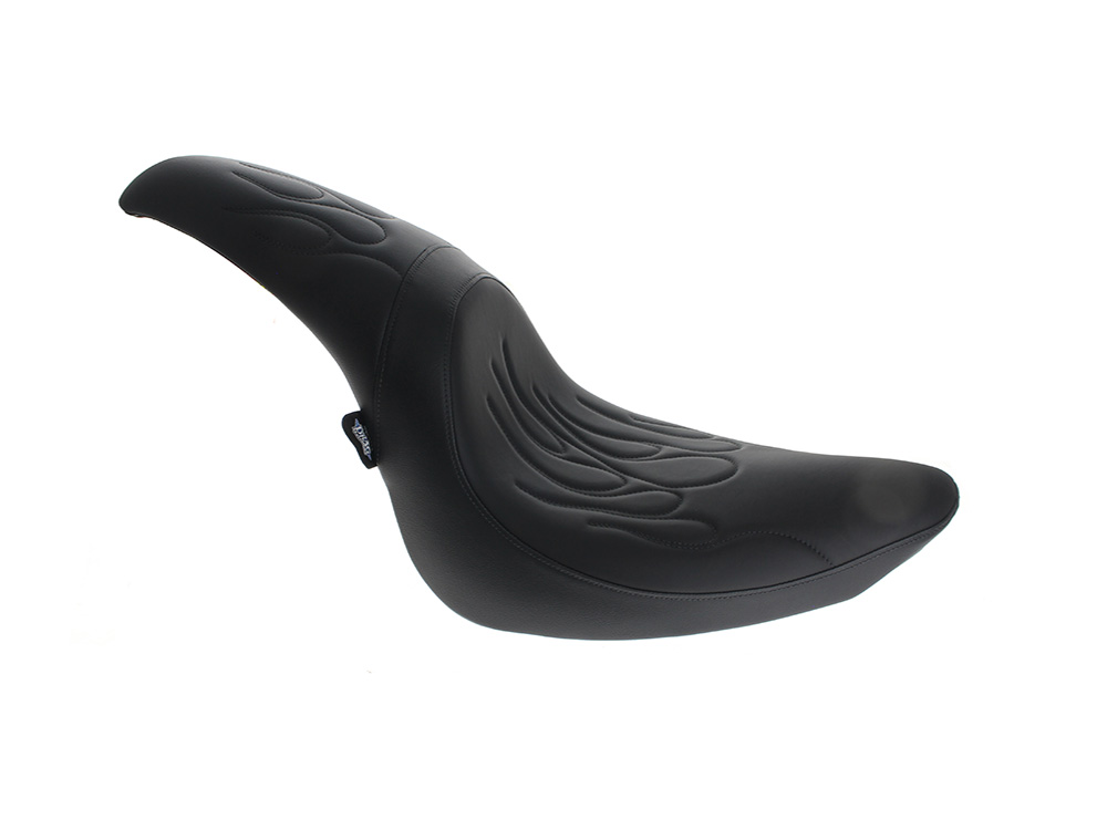 Drag Specialties Predator Dual Seat – Flame Solar Leather Black. Fits Softail 2006-2017 with OEM 200 Rear Tyre