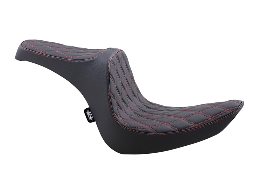 Drag Specialties Predator 3 Dual Seat with Red Double Diamond Lattice Stitch. Fits Softail 2006-2017 with OEM 200 Rear Tyre