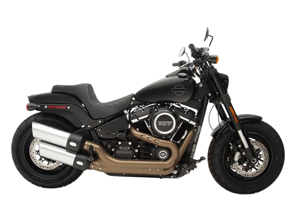 Drag Specialties Predator 3 Dual Seat with Silver Double Diamond Lattice Stitch. Fits Fat Bob 2018-2024