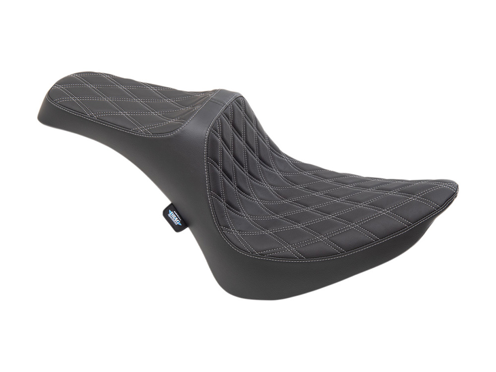Drag Specialties Predator 3 Dual Seat with Silver Double Diamond Lattice Stitch. Fits Softail 1984-1999