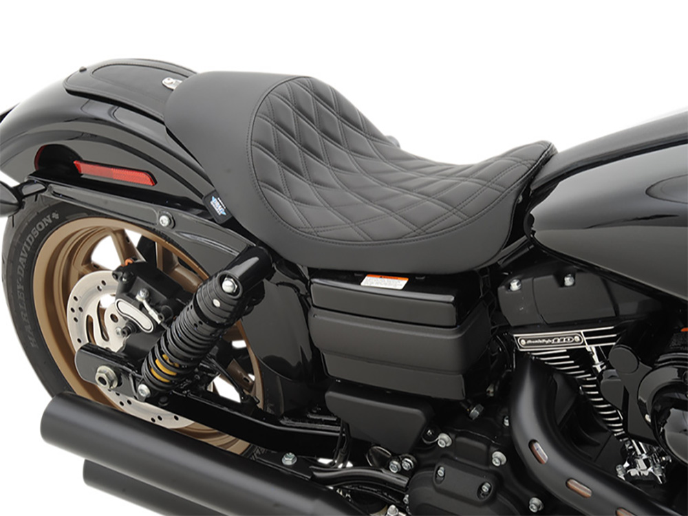 Drag Specialties 3/4 Low Solo Seat with Black Diamond Lattice Stitch. Fits Dyna 2006-2017