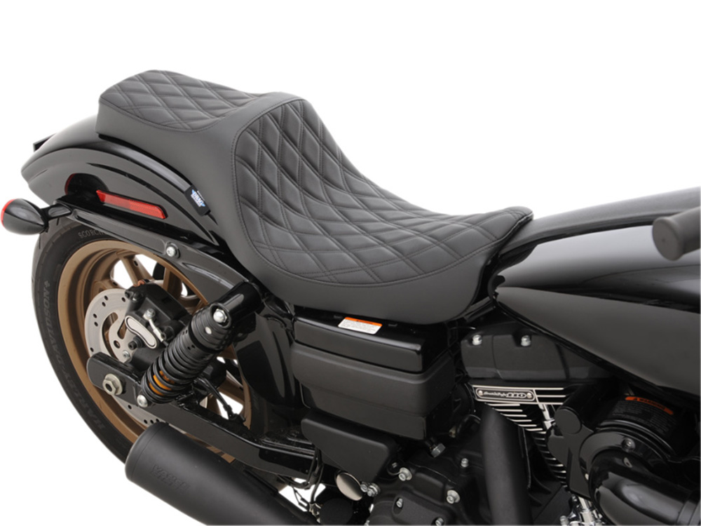 Drag Specialties Predator 3 Dual Seat with Black Double Diamond Lattice Stitch. Fits Dyna 2006-2017