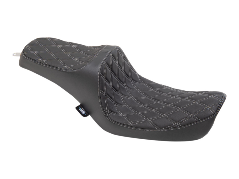 Drag Specialties Predator 3 Dual Seat with Silver Double Diamond Lattice Stitch. Fits Dyna 1996-2003
