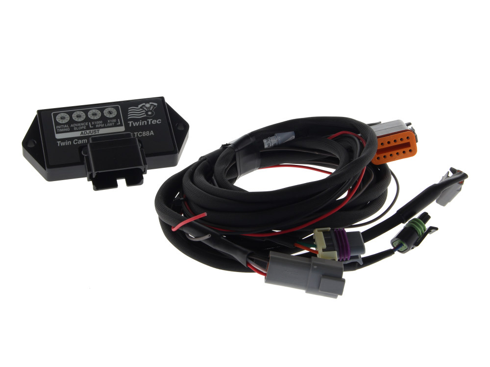 Daytona Twin Tec External Ignition Module with Single Plug. Fits Twin Cam 2004-2006 & Sportster 2004-2006 Models with Carburettor. Includes Wiring Harness.