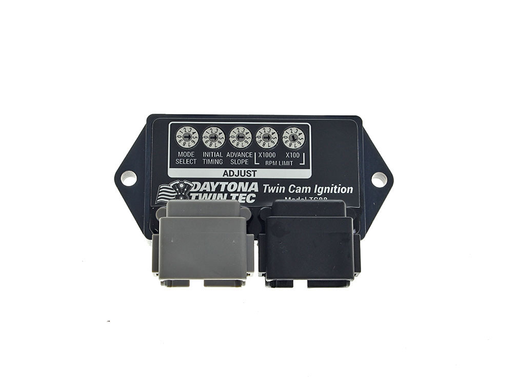 Daytona Twin Tec External Ignition Module with Two Plugs. Fits Twin Cam 1999-2003 with Carburettor. Includes Wiring Harness.