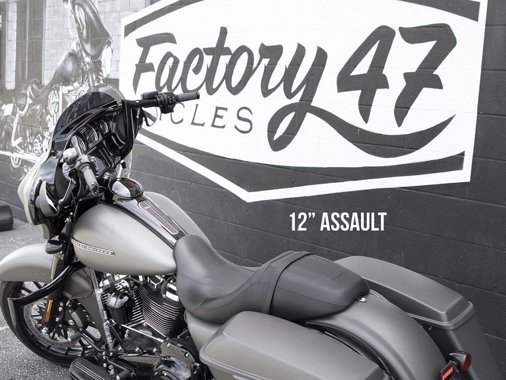 FACTORY 47 HANDLEBARS 12in. x 1-1/2in. Assault Handlebar – Gloss Black. Fits Ultra Models 1996-2024 and Street Glide 1996-2023