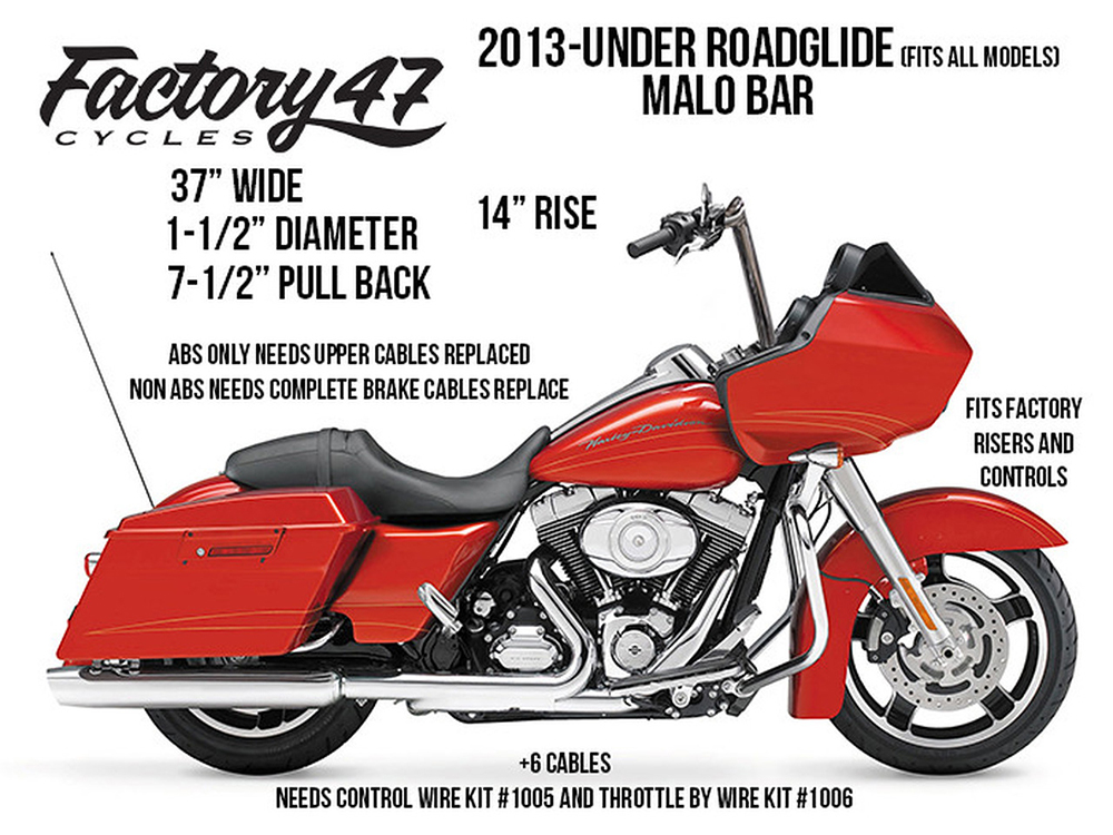 FACTORY 47 HANDLEBARS 14in. x 1-1/2in. Classic 47 Malo Handlebar – Gloss Black.