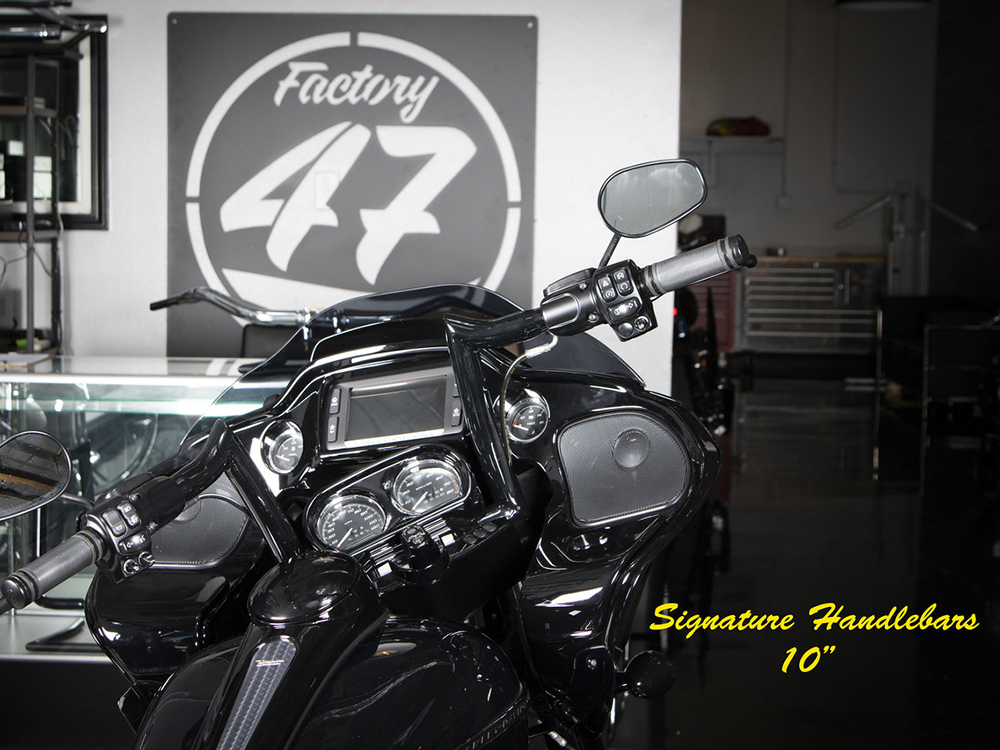 FACTORY 47 HANDLEBARS 10in. x 1-1/2in. Signature Handlebar – Gloss Black. Fits Road Glide 2015-2023