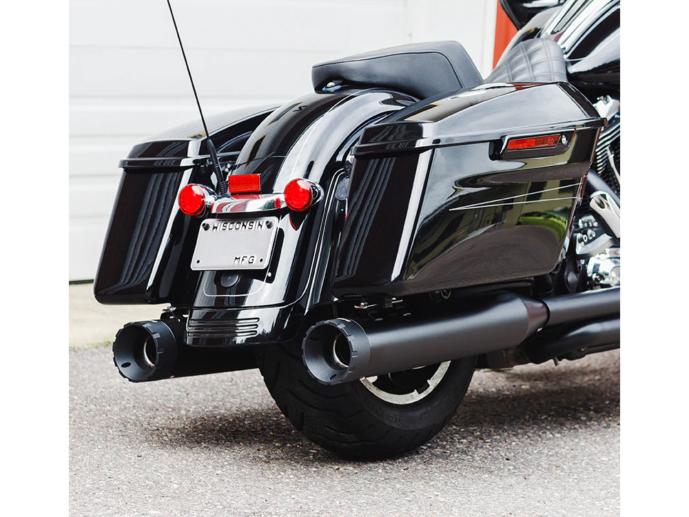 Firebrand EXHAUST 4-1/2in. Monarch Slip-On Mufflers – Black with Black End Caps. Fits Touring 1995-2016.