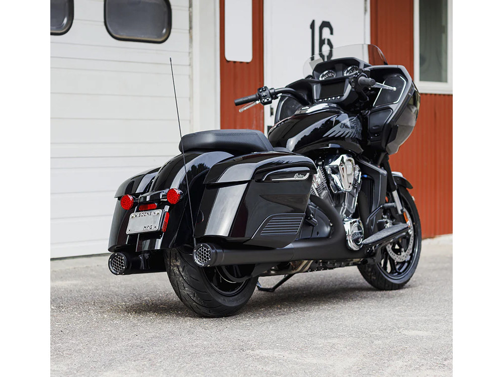Firebrand EXHAUST Grand Prix 4in. Slip-On Mufflers – Black. Fits Indian Big Twin 2014up with Hard Saddle Bags.