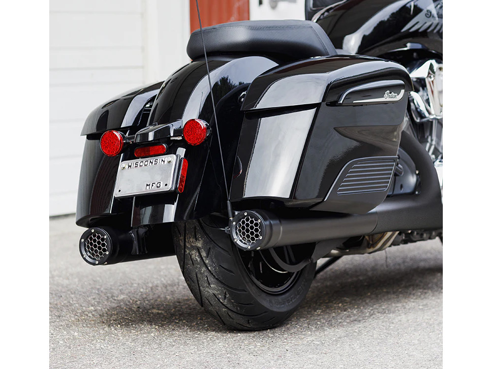 Firebrand EXHAUST Grand Prix 4in. Slip-On Mufflers – Black. Fits Indian Big Twin 2014up with Hard Saddle Bags.