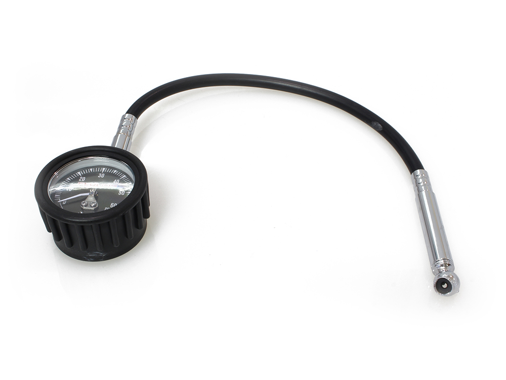 Feuling Tyre Pressure Gauge – 0-60 PSI Read Out. Black Face, Analog