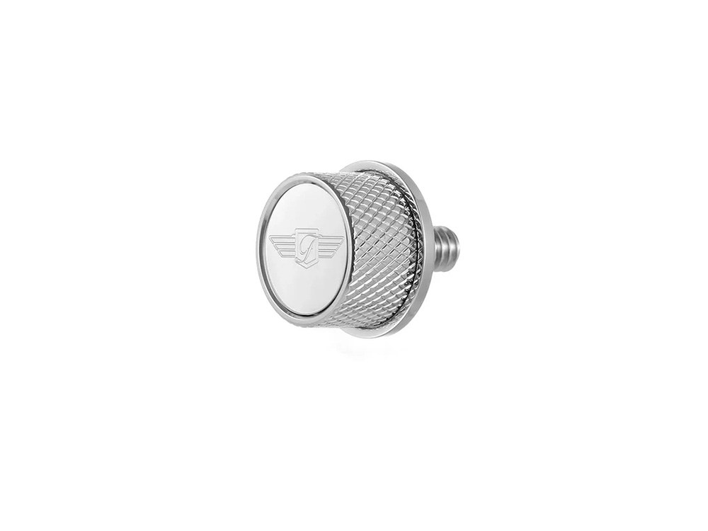 Figurati Designs 1/4in.-20 Knurled Seat Mount Screw – Stainless with Figurati Designs Logo. Fits H-D 1996up
