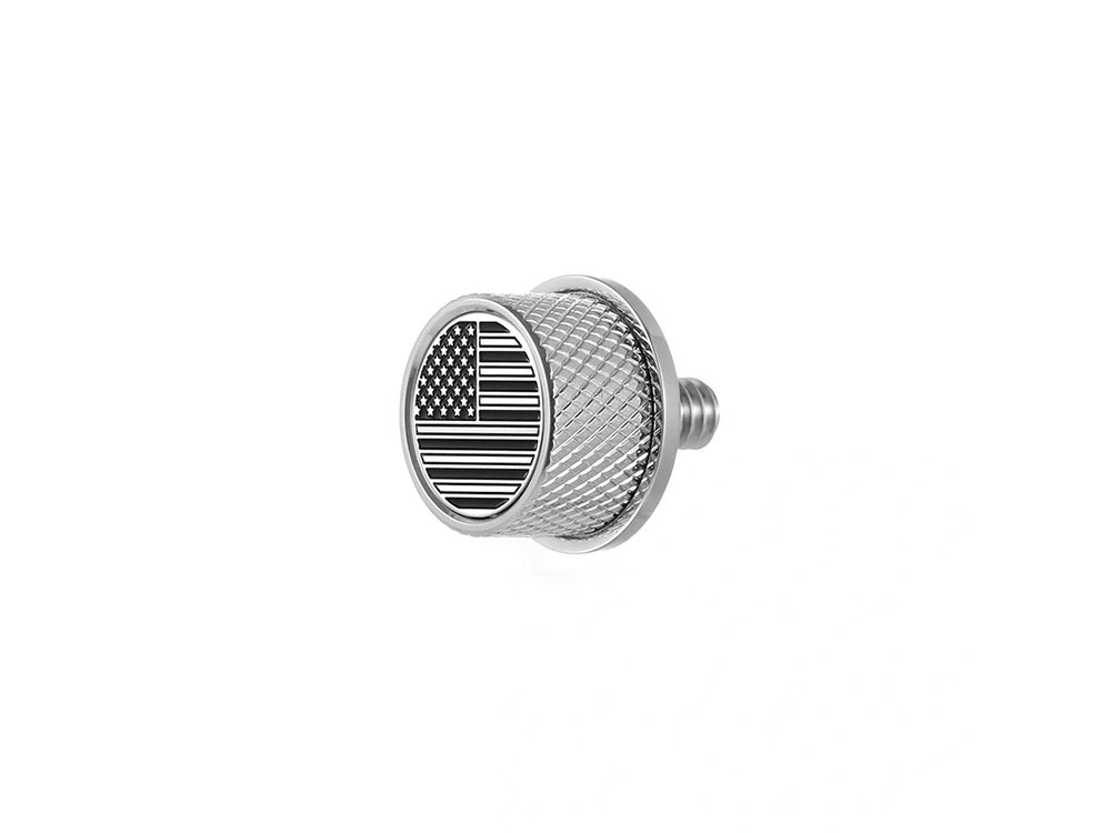 Figurati Designs 1/4in.-20 Knurled Seat Mount Screw – Stainless with American Flag. Fits H-D 1996up
