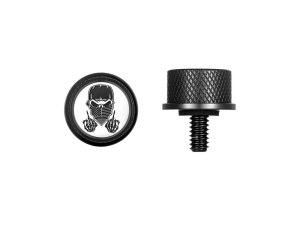 Figurati Designs 1/4in.-20 Knurled Seat Mount Screw – Black with Masked Skull. Fits H-D 1996up Figurati Designs 1/4in.-20 Knurled Seat Mount Screw – Black with Masked Skull. Fits H-D 1996up