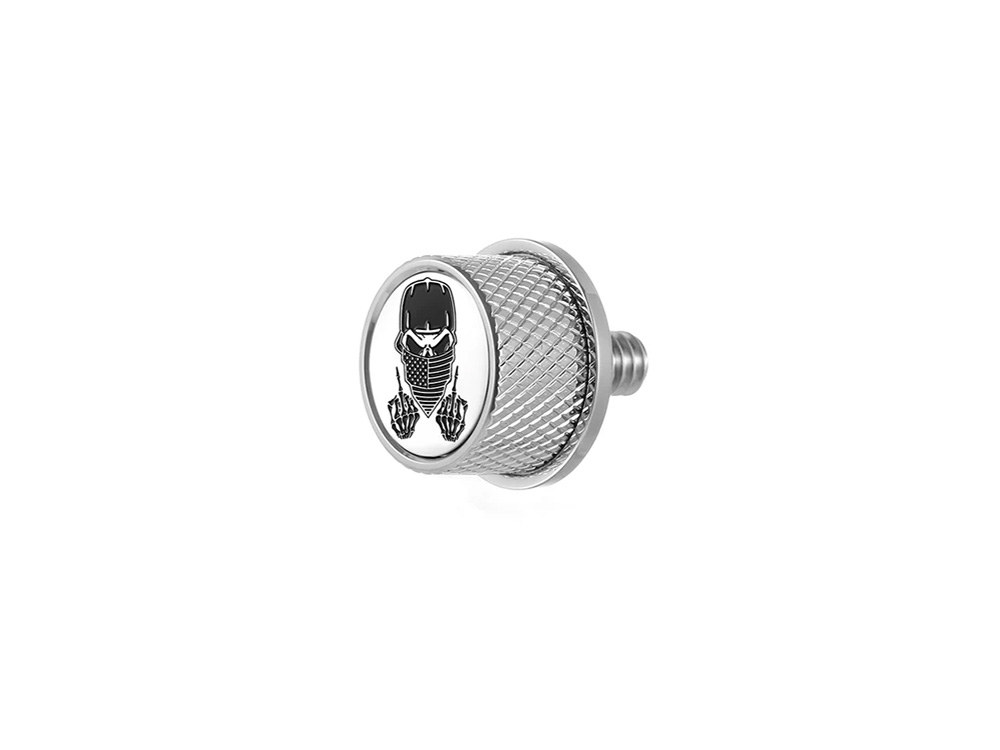Figurati Designs 1/4in.-20 Knurled Seat Mount Screw – Stainless with Masked Skull. Fits H-D 1996up