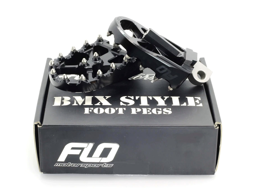 Flo Motorsports V3 MX Footpegs with HD Male Mount – Black.