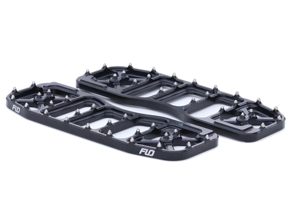 Flo Motorsports V5 Rider Floorboards – Black. Fits Touring 1980up, FL Softail 1986-2017 & Dyna Switchback 2012-2016
