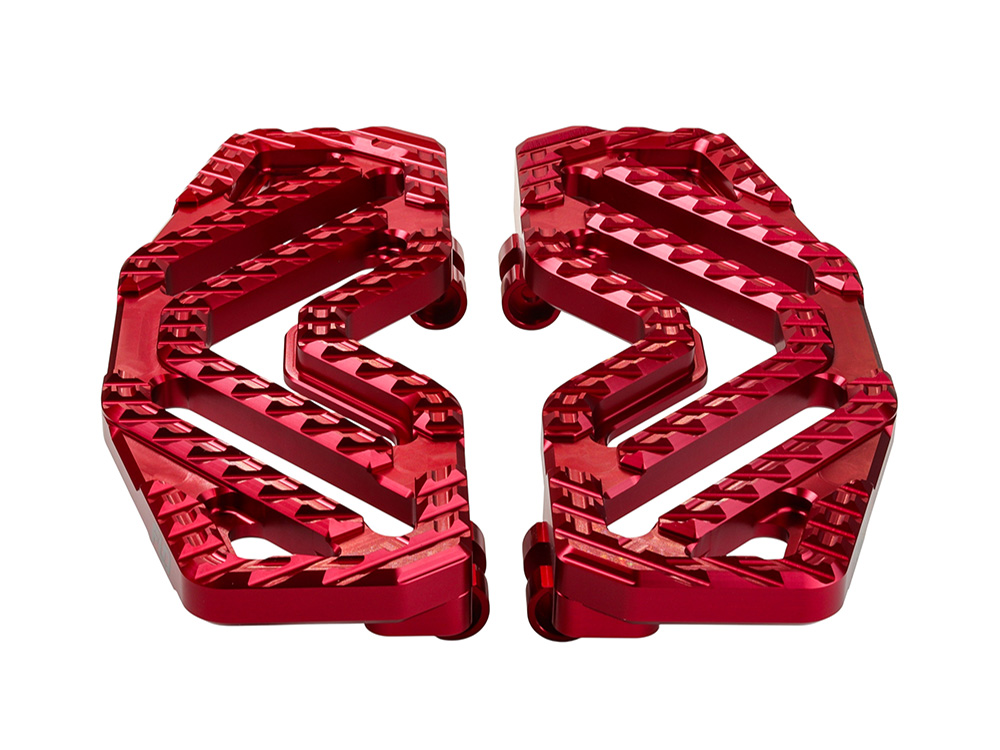 Flo Motorsports Savage Series Rider Floorboards – Red. Fits Touring 1980up, FL Softail 1986-2017 & Dyna Switchback 2012-2016