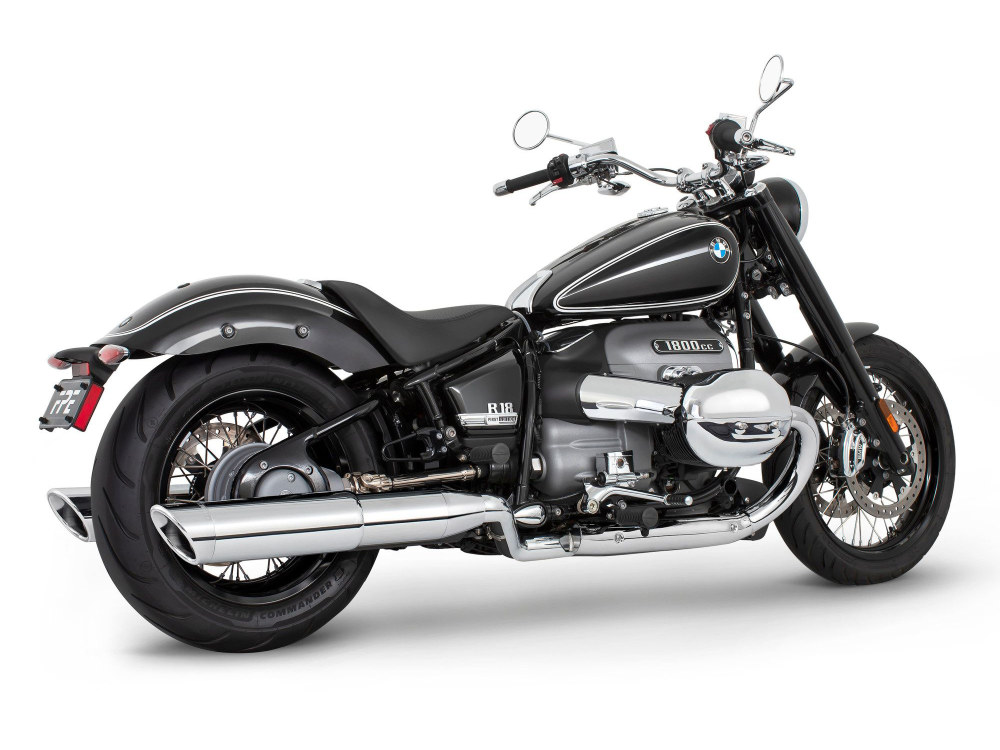 FREEDOM PERFORMANCE EXHAUST 4.5in. Two-Step Slip-On Mufflers – Chrome with Chrome Slash Cut Tips. Fits BMW R-18 2021up.