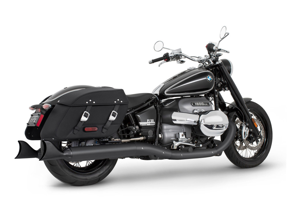 FREEDOM PERFORMANCE EXHAUST 4in. Two-Step Slip-On Mufflers – Black with Sharktail Tips. Fits BMW R-18 Classic 2021up.