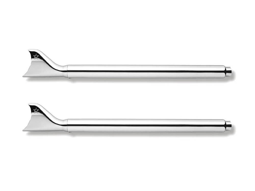 FREEDOM PERFORMANCE EXHAUST 2-1/2in. Sharktail Slip-On Mufflers – Chrome. Fits Touring 1995-2016 & Trike 2017-2020.