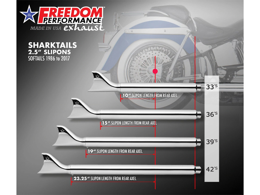 FREEDOM PERFORMANCE EXHAUST 36in. True Dual SharkTail Exhaust – Chrome. Fits Softail 2007-2017.