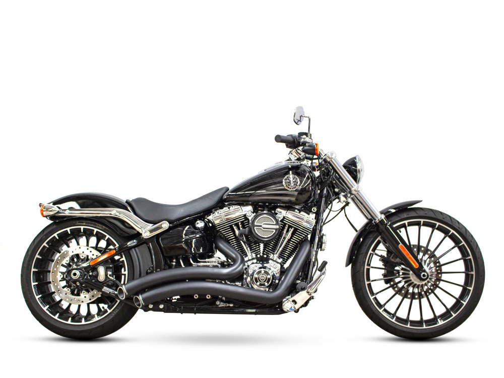 FREEDOM PERFORMANCE EXHAUST Sharp Curve Radius Exhaust – Black with Black End Caps. Fits Softail Breakout 2013-2017 & Rocker 2008-2011.