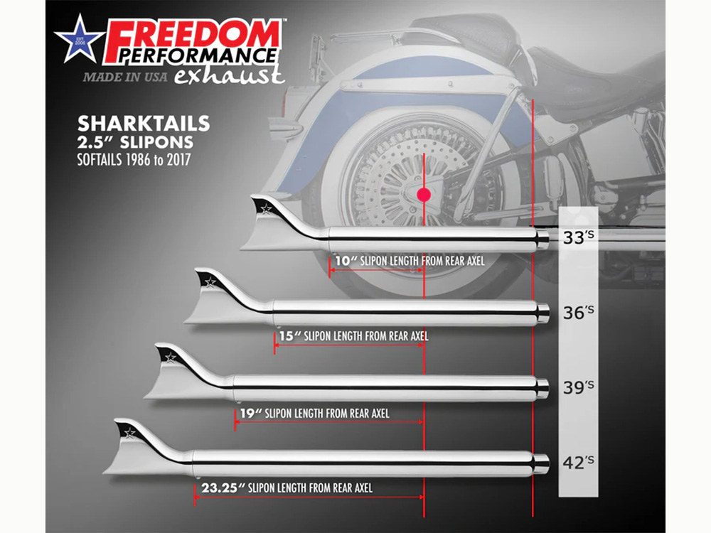 FREEDOM PERFORMANCE EXHAUST 39in. True Dual SharkTail Exhaust – Chrome. Fits Softail 1997-2006