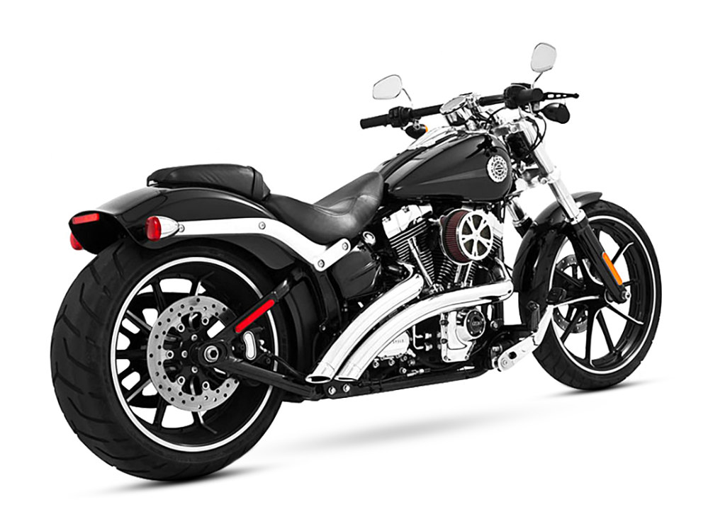 FREEDOM PERFORMANCE EXHAUST Radical Radius Exhaust – Chrome with Chrome End Caps. Fits Softail Breakout 2013-2017 & Rocker 2008-2011.