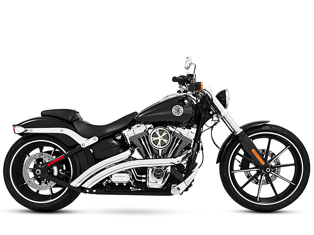 FREEDOM PERFORMANCE EXHAUST Radical Radius Exhaust – Chrome with Chrome End Caps. Fits Softail Breakout 2013-2017 & Rocker 2008-2011.