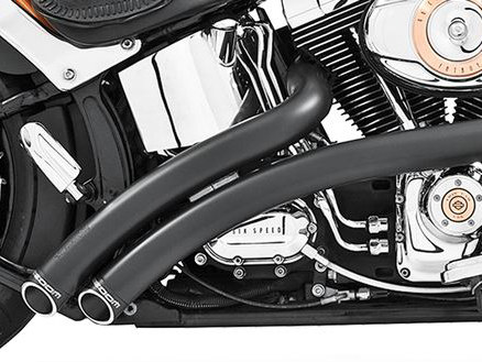 FREEDOM PERFORMANCE EXHAUST Radical Radius Exhaust – Black with Black End Caps. Fits Softail Breakout 2013-2017 & Rocker 2008-2011.