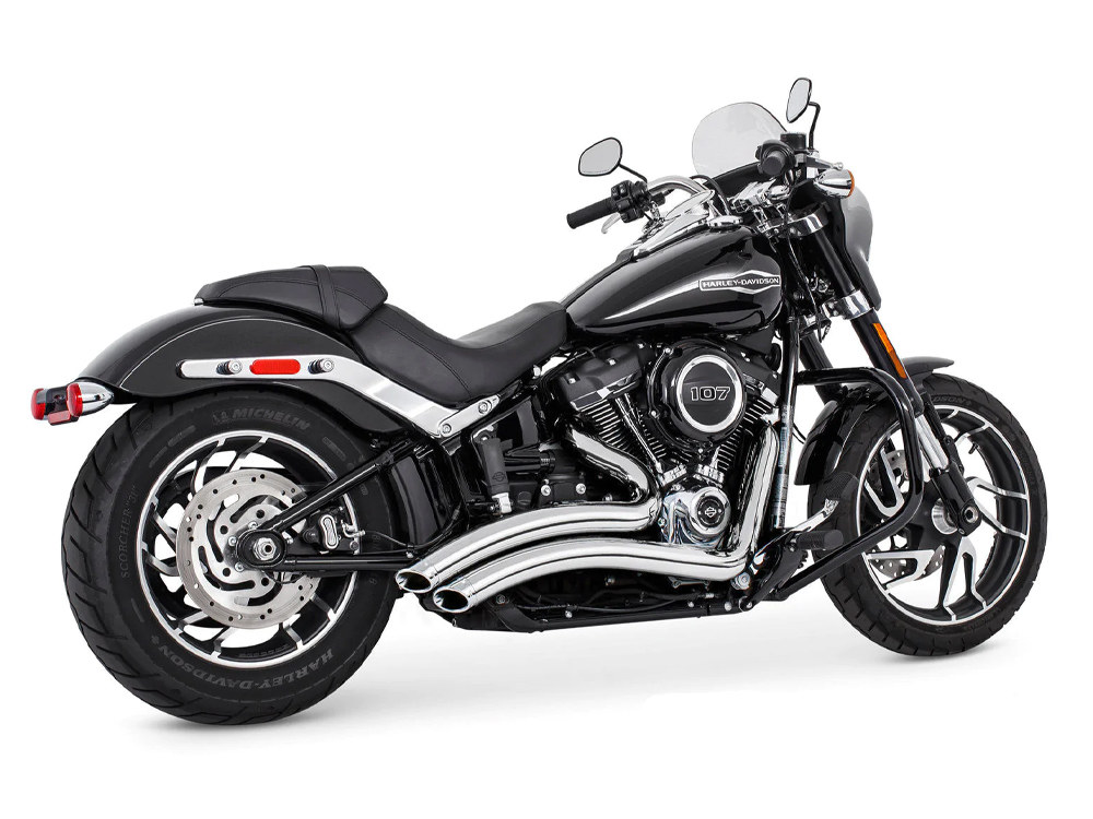 FREEDOM PERFORMANCE EXHAUST Sharp Curve Radius Exhaust – Chrome with Chrome End Caps. Fits Softail 1986-2017.