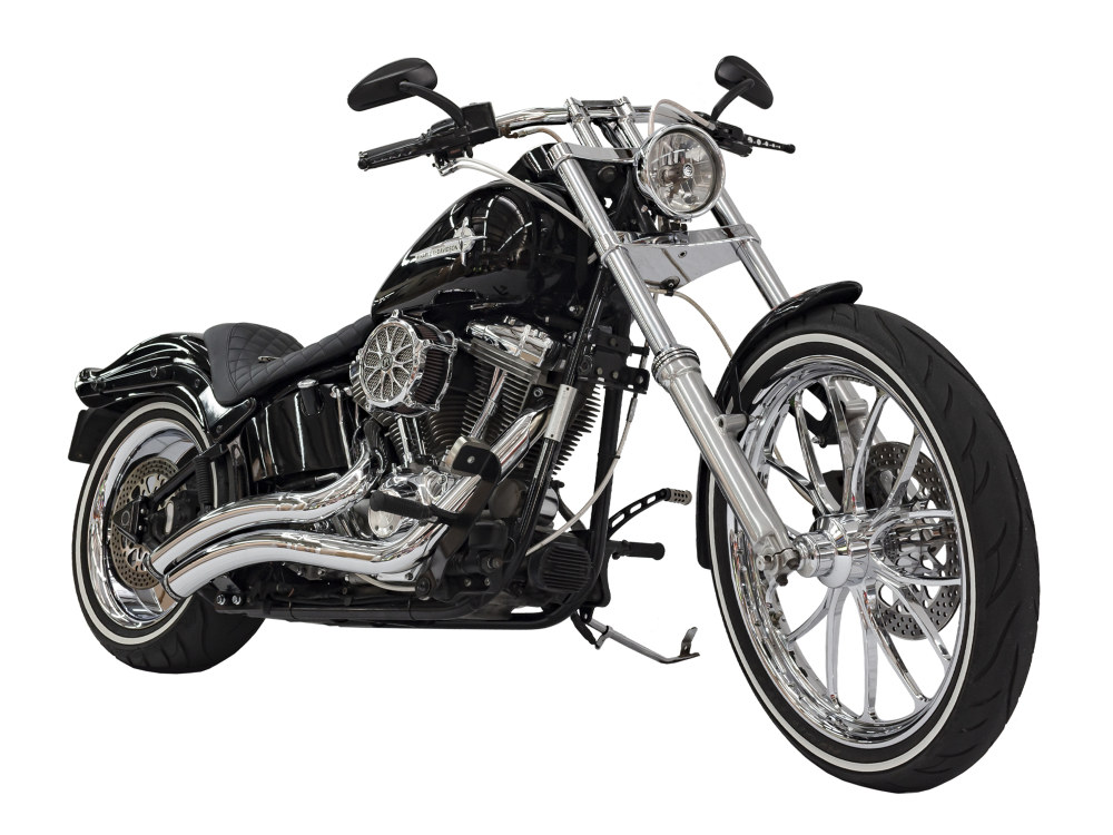 FREEDOM PERFORMANCE EXHAUST Sharp Curve Radius Exhaust – Chrome with Black End Caps. Fits Softail 1986-2017.