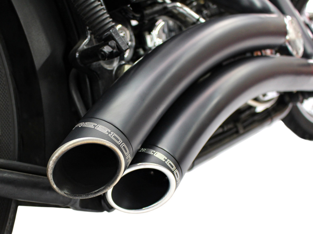 FREEDOM PERFORMANCE EXHAUST Sharp Curve Radius Exhaust – Black with Black End Caps. Fits Softail 1986-2017.