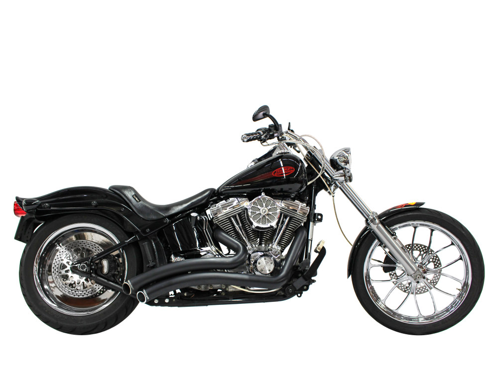 FREEDOM PERFORMANCE EXHAUST Sharp Curve Radius Exhaust – Black with Black End Caps. Fits Softail 1986-2017.