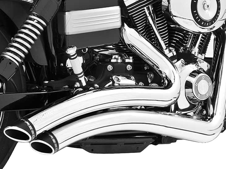 FREEDOM PERFORMANCE EXHAUST Sharp Curve Radius Exhaust – Chrome with Black End Caps. Fits Dyna 2006-2017.