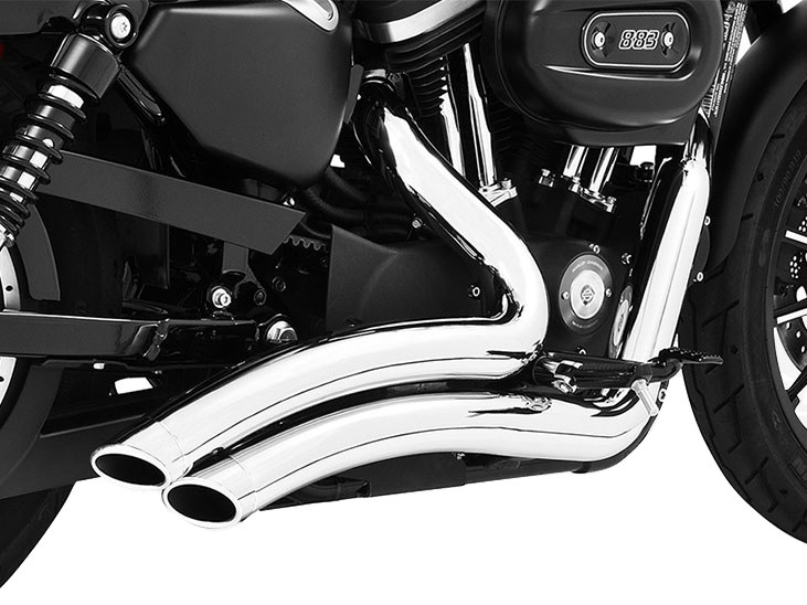 FREEDOM PERFORMANCE EXHAUST Sharp Curve Radius Exhaust – Chrome with Chrome End Caps. Fits Sportster 2004-2021