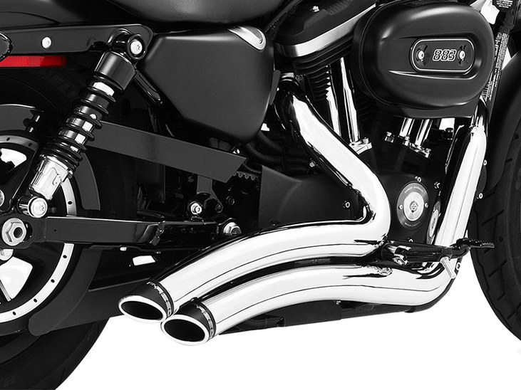 FREEDOM PERFORMANCE EXHAUST Sharp Curve Radius Exhaust – Chrome with Black End Caps. Fits Sportster 2004-2021