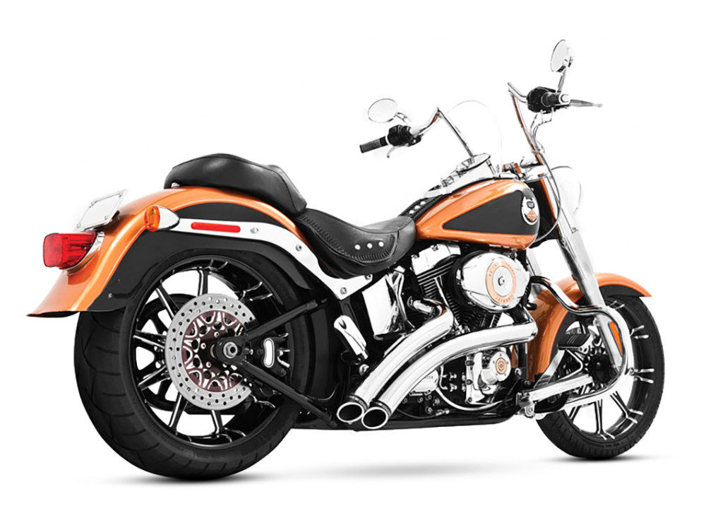 FREEDOM PERFORMANCE EXHAUST Radical Radius Exhaust – Chrome with Black End Caps. Fits Softail 1986-2017.