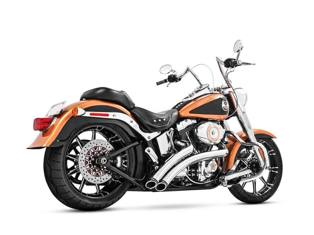 FREEDOM PERFORMANCE EXHAUST Radical Radius Exhaust – Chrome with Black End Caps. Fits Softail 1986-2017.