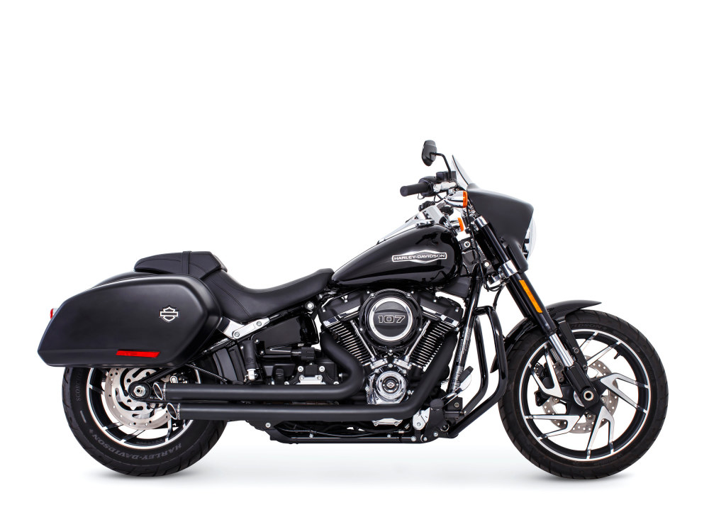 FREEDOM PERFORMANCE EXHAUST Independence Staggered Slash Exhaust – Black with Black End Caps. Fits Softail 2018up.